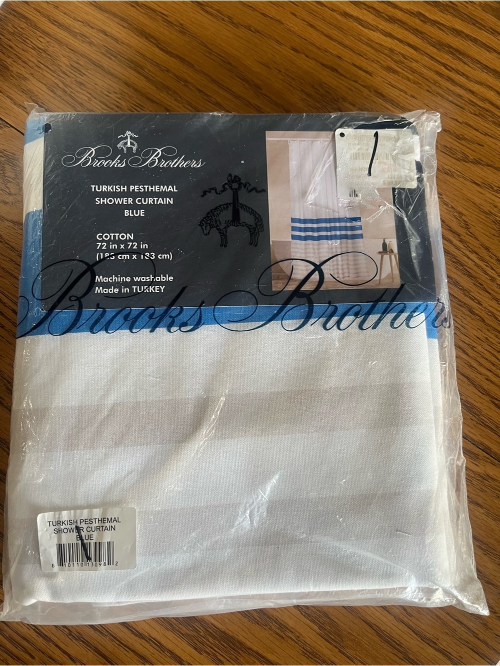 Brooks Brothers White Shower Curtain with Blue Stripes